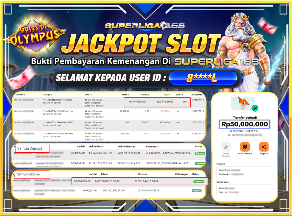 SUPERLIGA168  GATES OF OLYMPUS Rp.50,000,000LUNASS